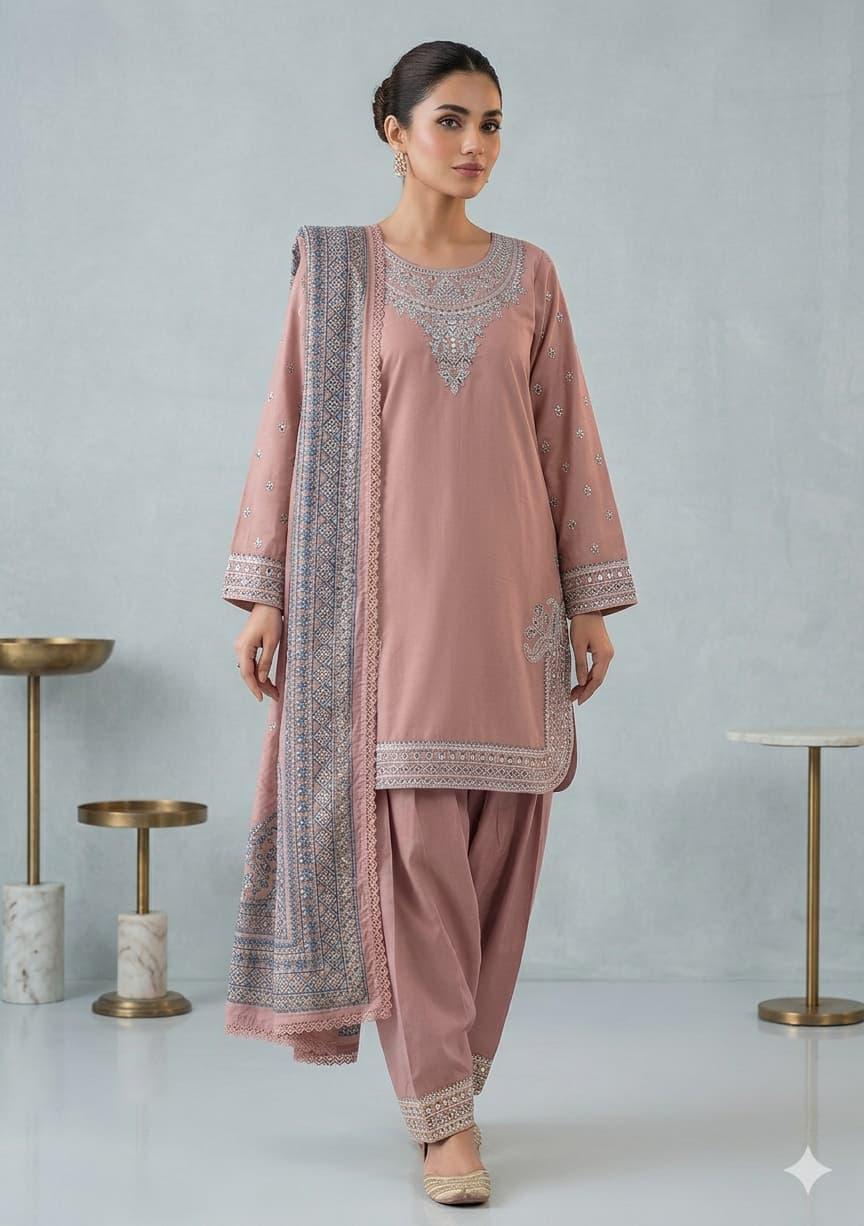 Embroidered Lawn 3-Piece Suit with Printed Dupatta | Summer Collection