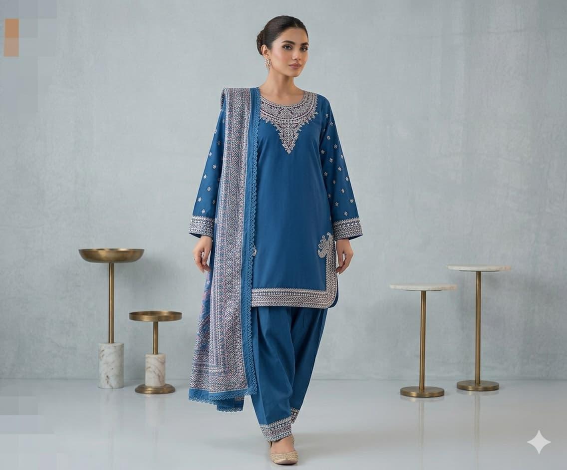 Embroidered Lawn 3-Piece Suit with Printed Dupatta | Summer Collection