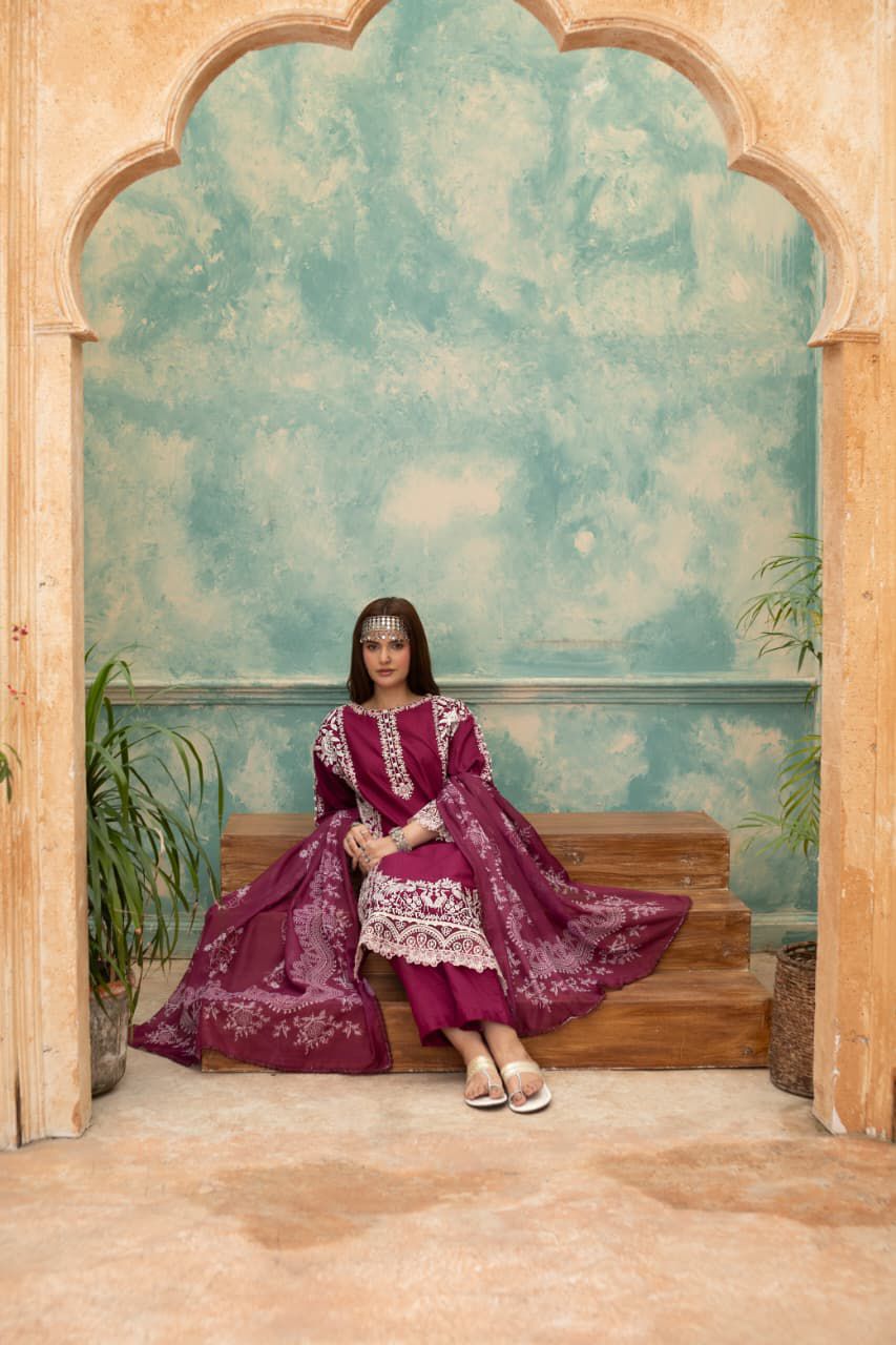 Maroon Embroidered Lawn Suit
