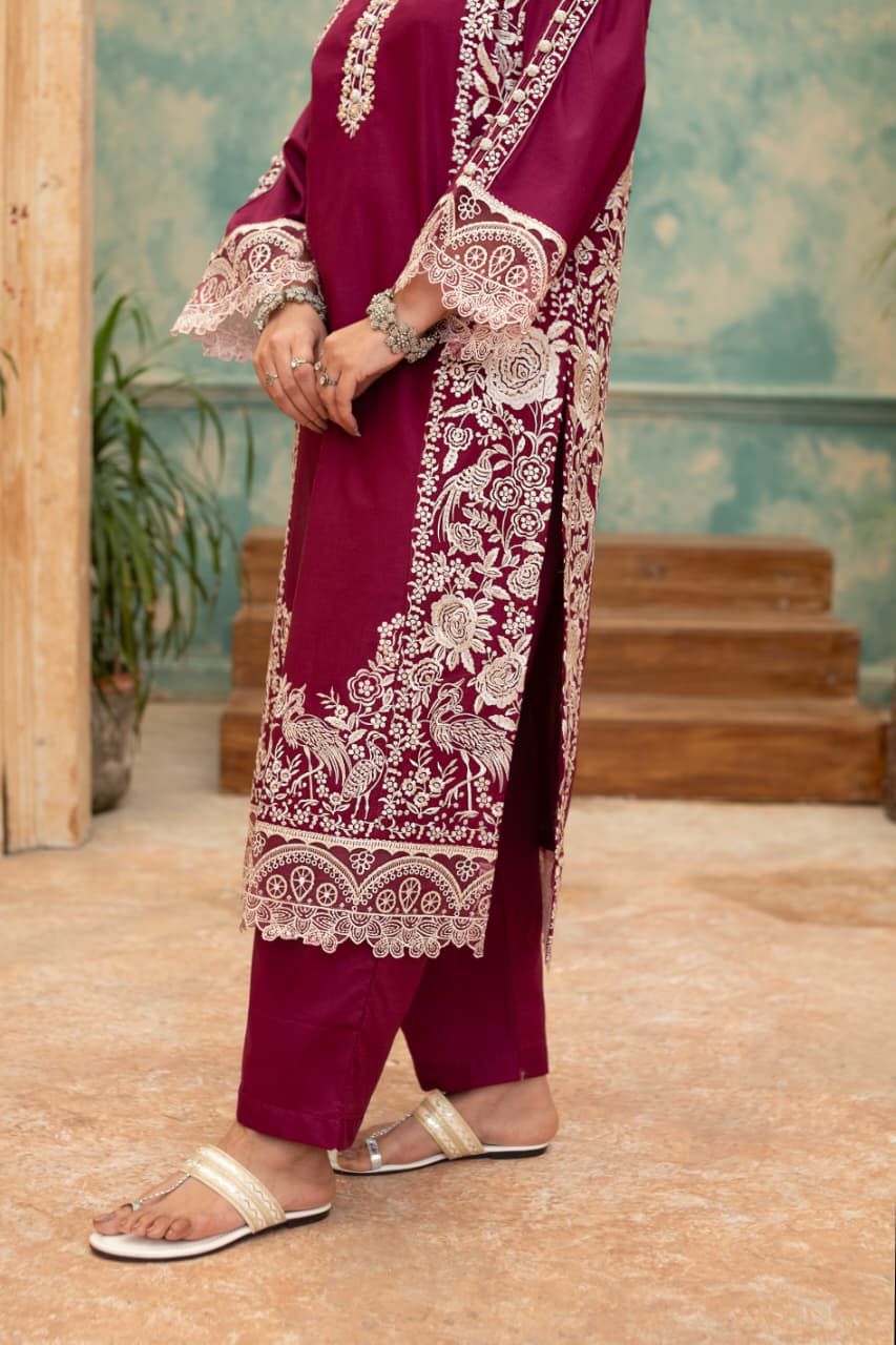 Maroon Embroidered Lawn Suit