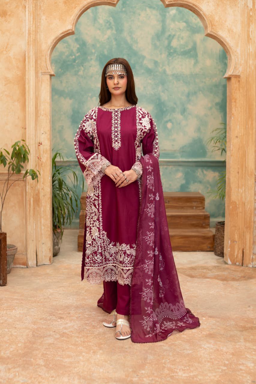 Maroon Embroidered Lawn Suit