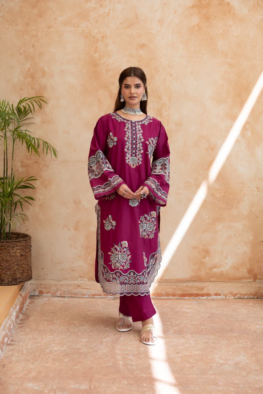 Maroon Embroidered Lawn Suit