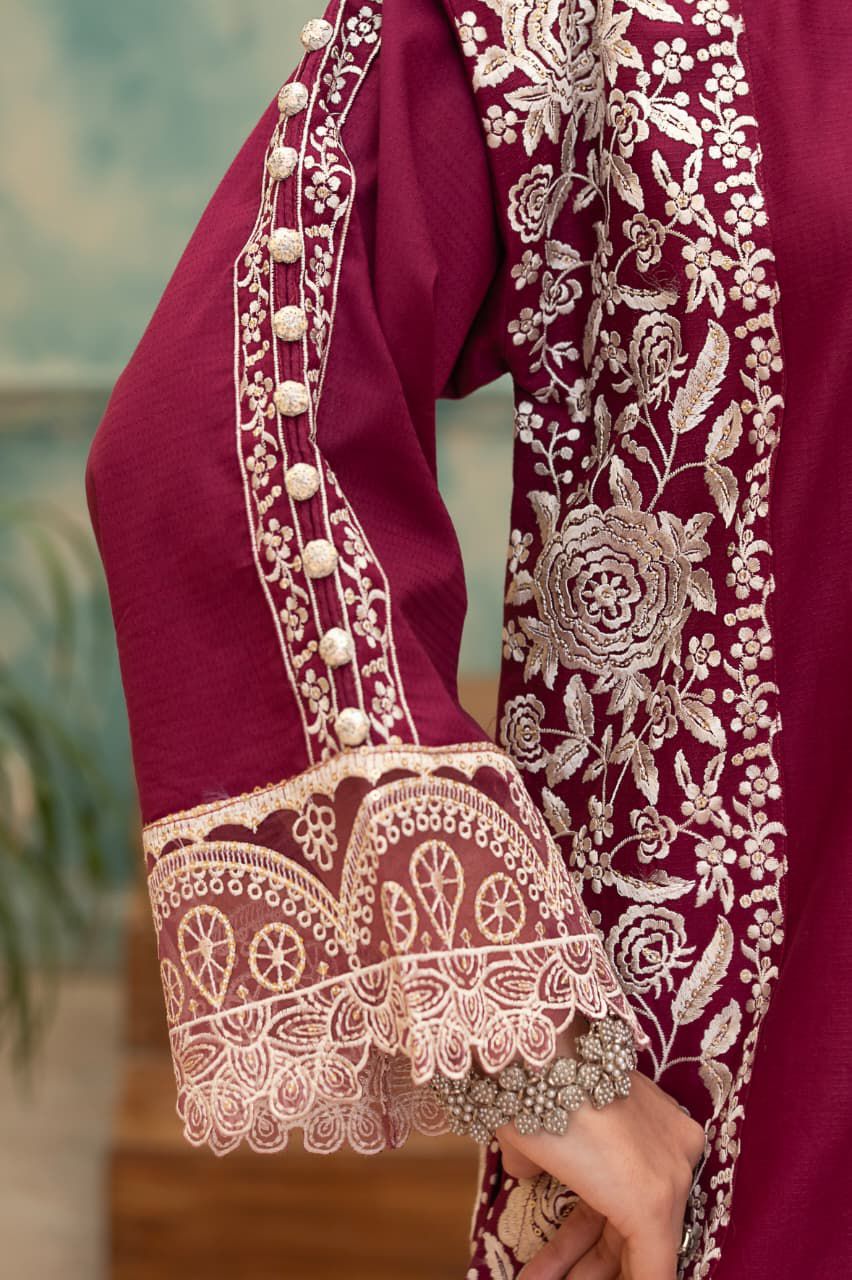 Maroon Embroidered Lawn Suit